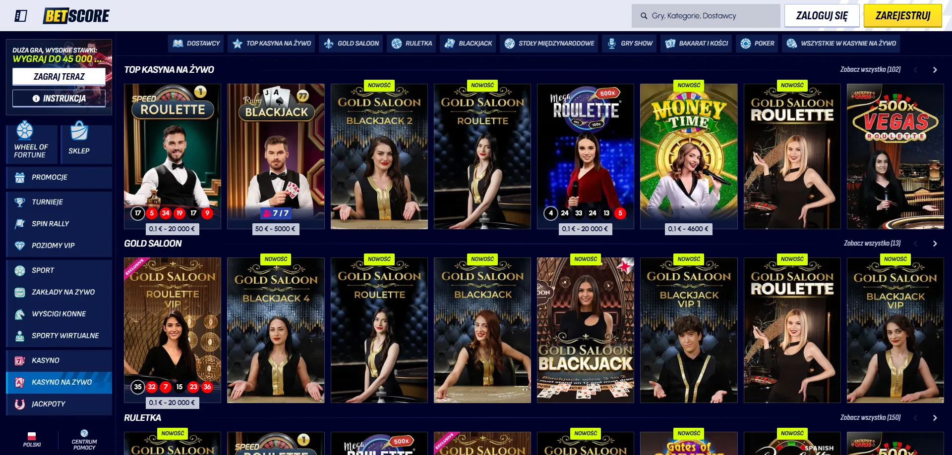 Kasyno na żywo w Betscore Casino – stoły z prawdziwymi krupierami