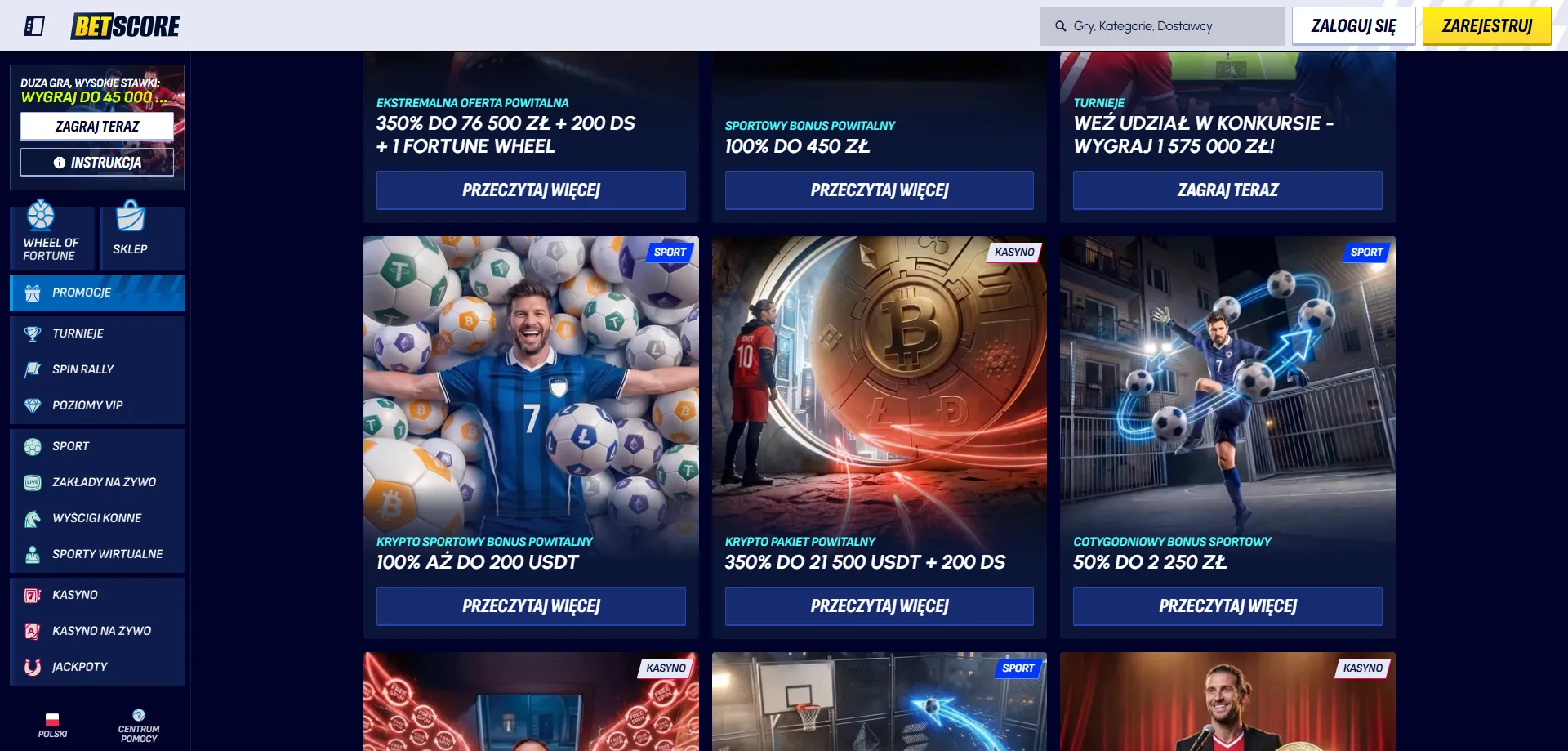 Betscore Casino bonus powitalny do 1500 EUR i 200 free spinów
